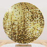 Aperturee - Round Golden Metal Plaid Pattern Birthday Backdrop